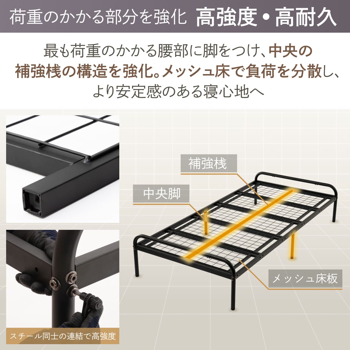 【シンプルデザインと機能性の両立】イージースチールベッド メッシュタイプ