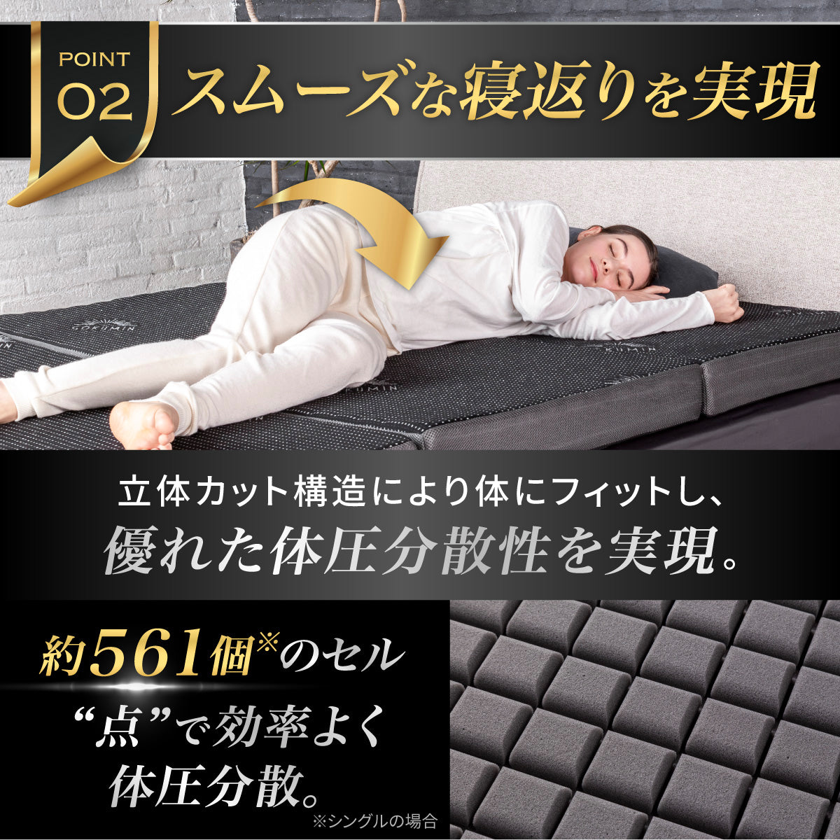 【腰をしっかりサポートする寝心地】プレミアムグランマットレス腰サポ+<三つ折り>