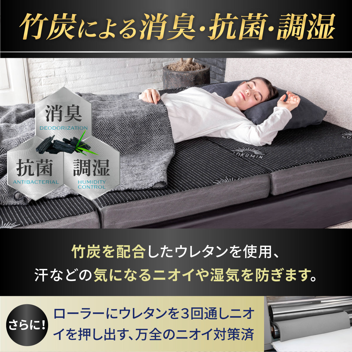 【腰をしっかりサポートする寝心地】プレミアムグランマットレス腰サポ+<三つ折り>