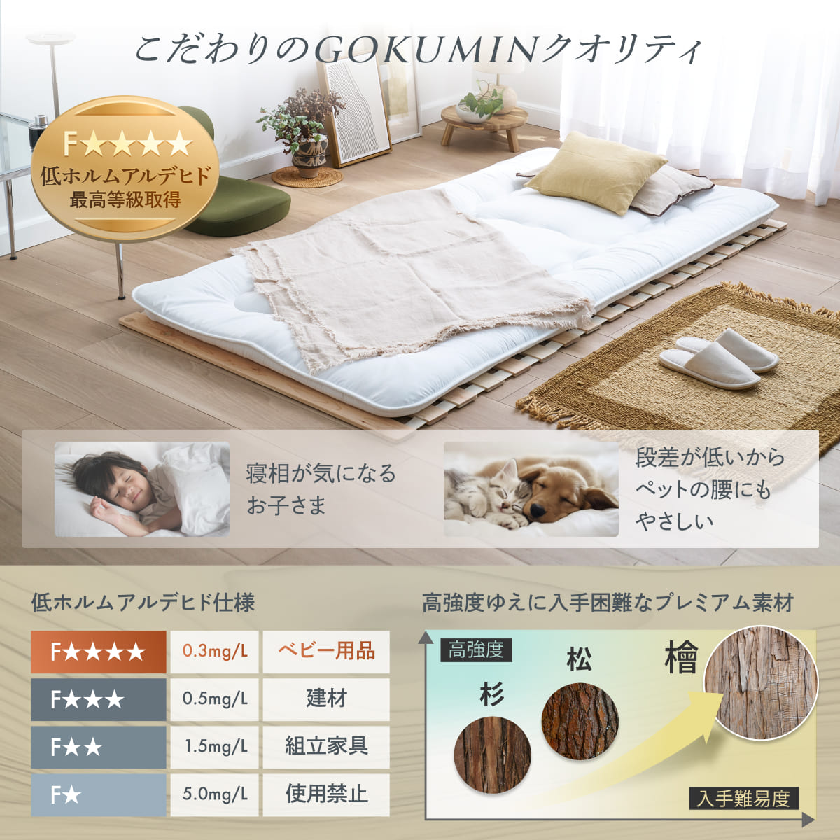 【天然国産ヒノキ香る高強度すのこ】ヒノキすのこマット