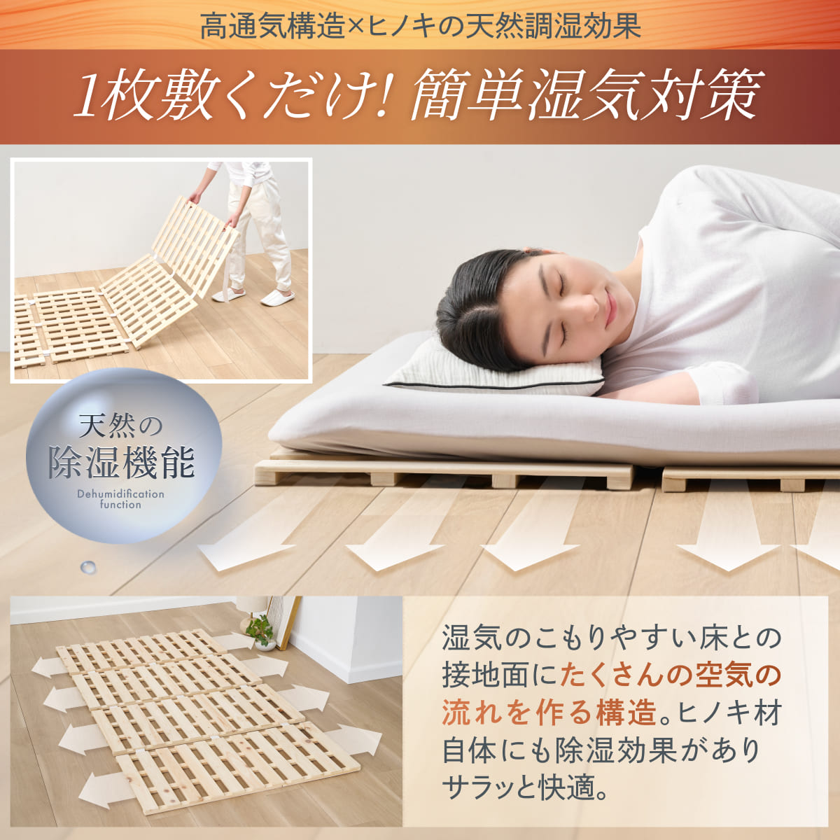 【天然国産ヒノキ香る高強度すのこ】ヒノキすのこマット