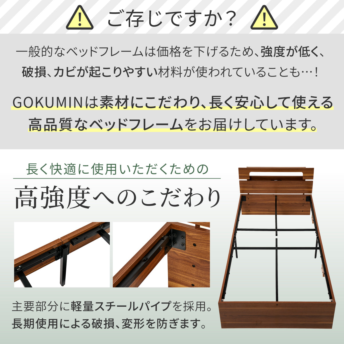 【竹素材で清潔&頑丈】コンフォートバンブーベッドたっぷり収納タイプ