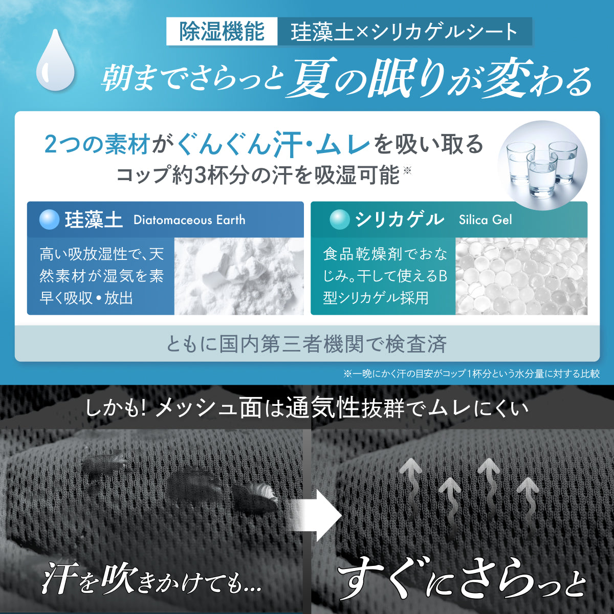 【冷感×除湿のW効果で寝苦しい夜も快適に】除湿リバーシブル敷きパッド・枕パッド