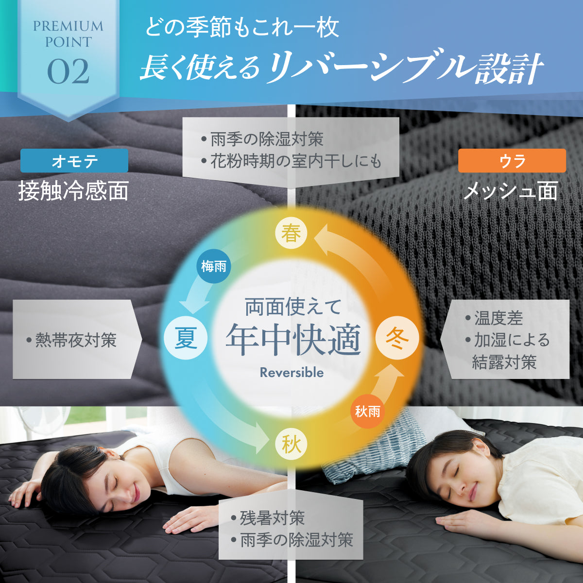 【冷感×除湿のW効果で寝苦しい夜も快適に】除湿リバーシブル敷きパッド・枕パッド