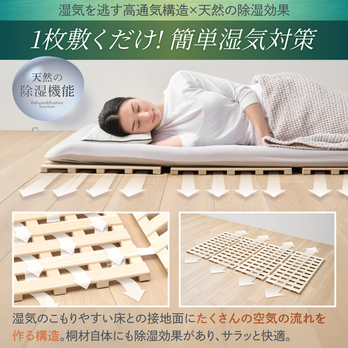【1枚敷くだけで湿気対策】桐すのこマット