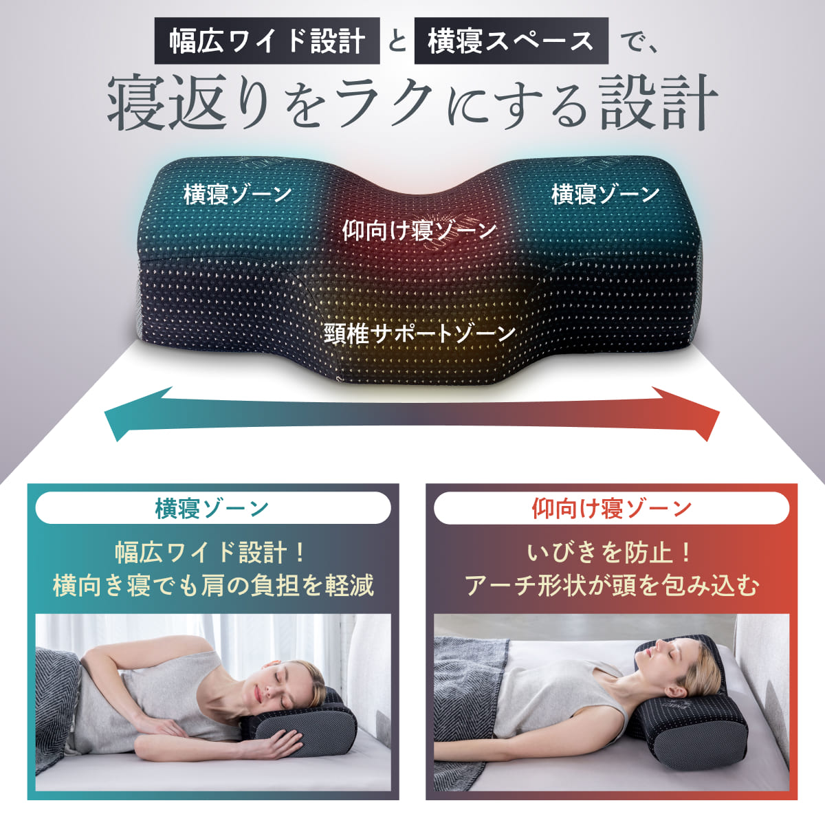 【横幅ワイド60cmの新基準!たっぷり、もっちり、良い眠り】 たっぷり寝返りピロー