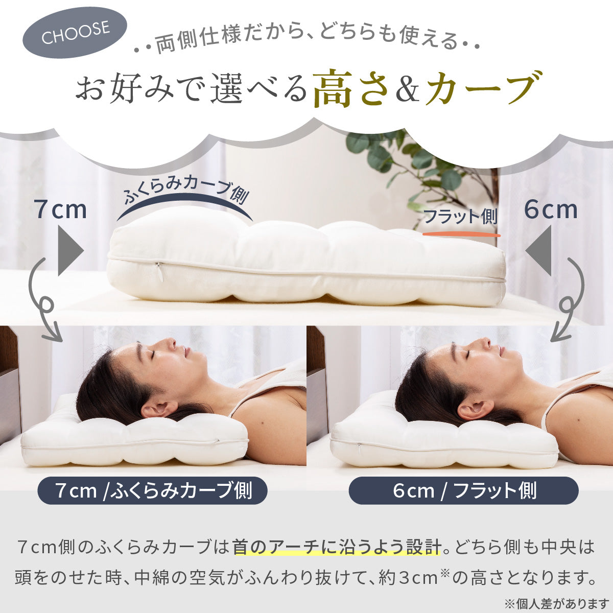 【選べる高さとカーブの極低まくら】Lite 天使のわたもこローピロー