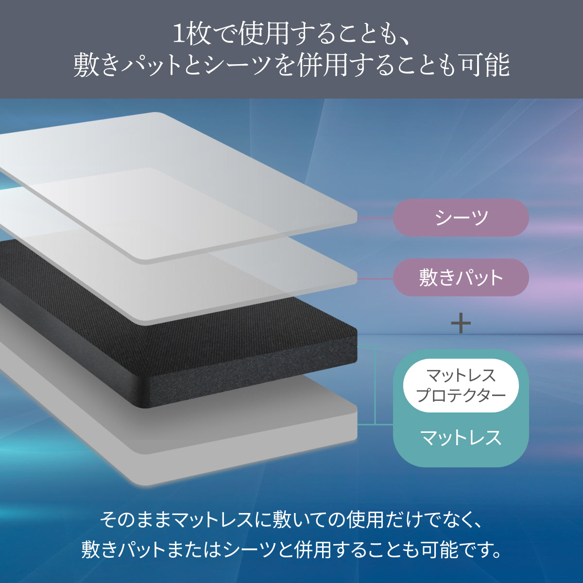 1枚で使用することも敷きパッドとシーツを併用することも可能