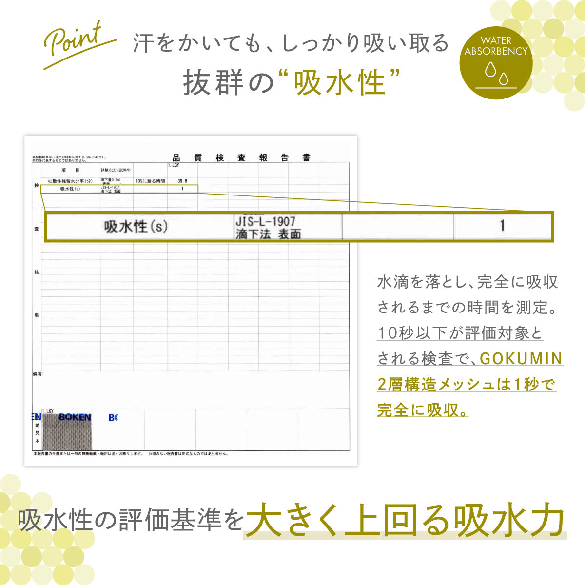 汗をかいてもしっかり吸い取る抜群の吸水性
