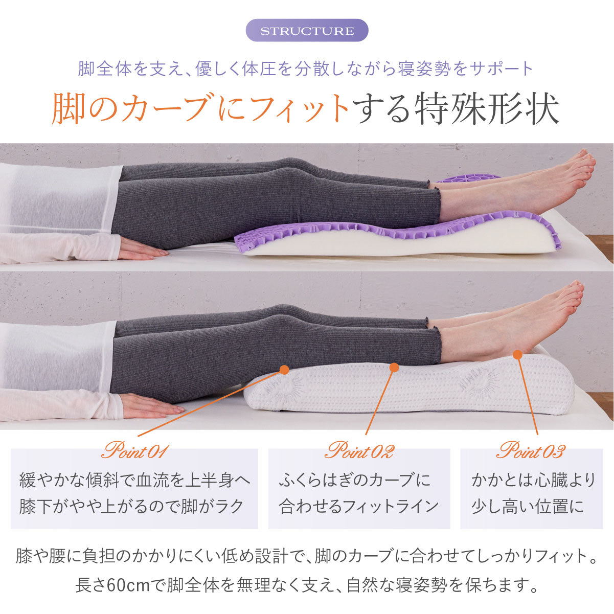 脚のカーブにフィットする特殊形状