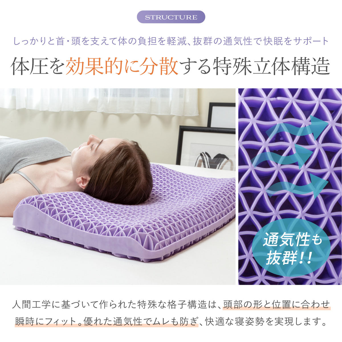 体圧を効果的に分散する特殊立体構造