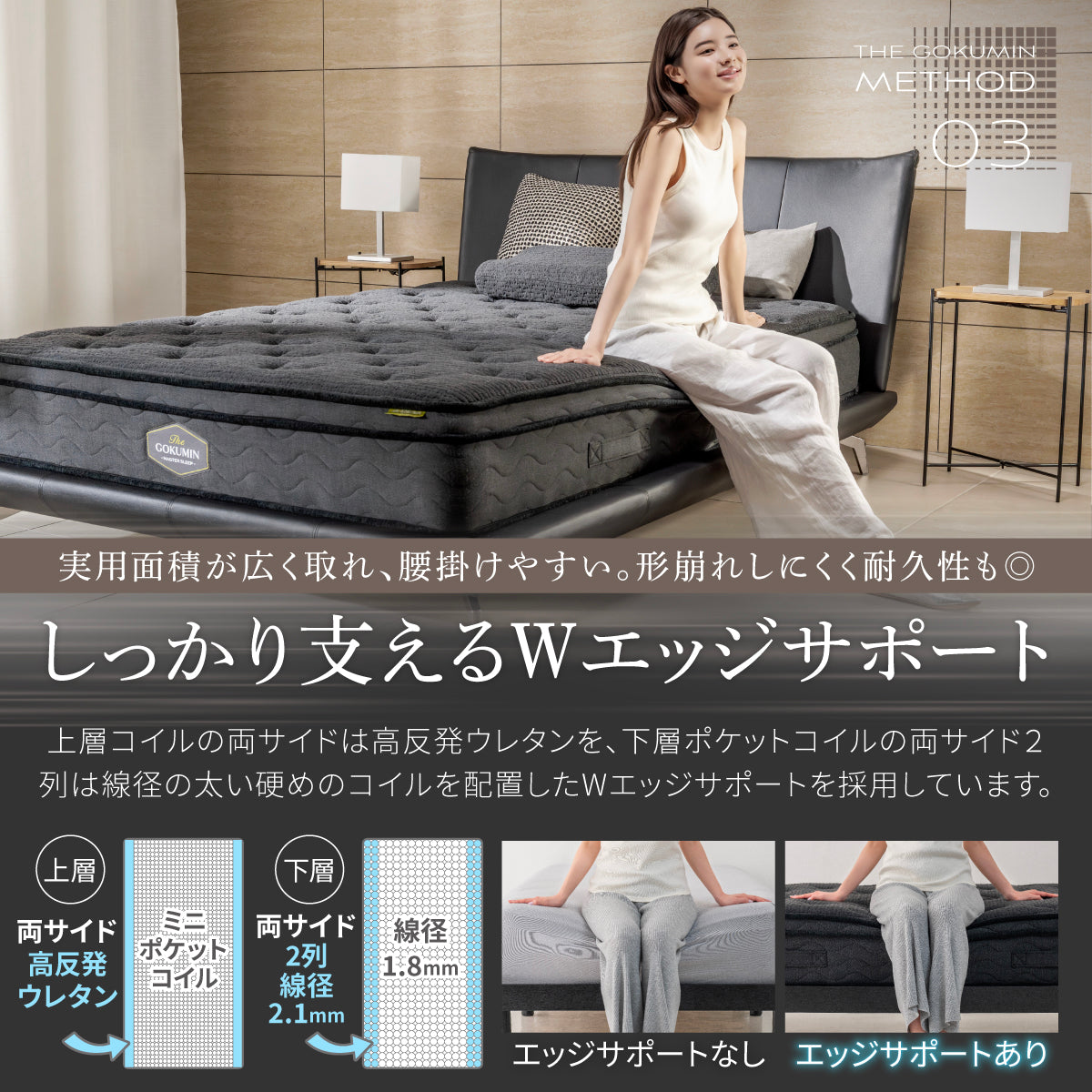 しっかり支えるWエッジサポート