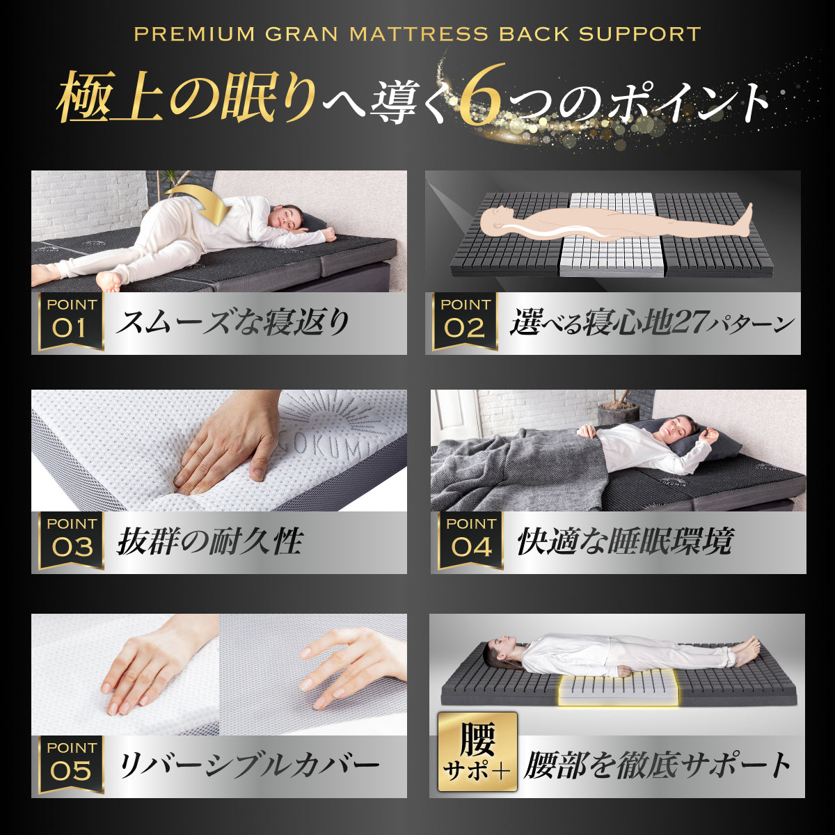 三つ折り×2層構造で叶う寝心地27パターン】プレミアムグランマットレス