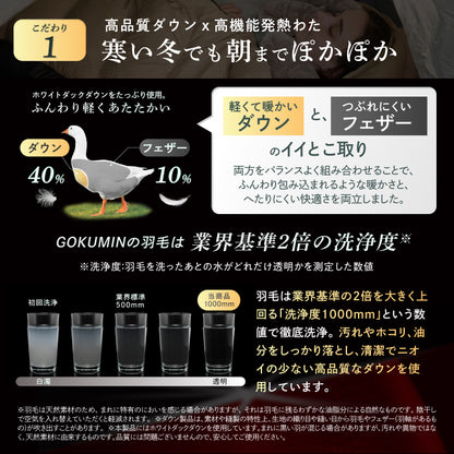 【外でも自宅級の寝心地を実現、1枚で通年快適】GOKUMINプレミアムダウンシュラフ