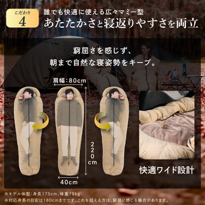 【外でも自宅級の寝心地を実現、1枚で通年快適】GOKUMINプレミアムダウンシュラフ