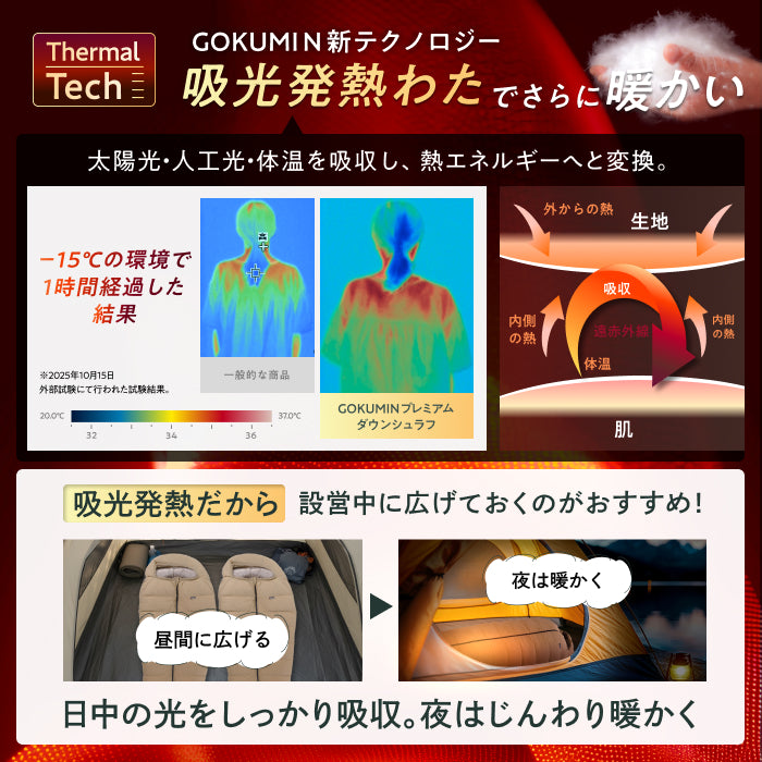 外でも自宅級の寝心地を実現、1枚で通年快適】GOKUMINプレミアムダウン