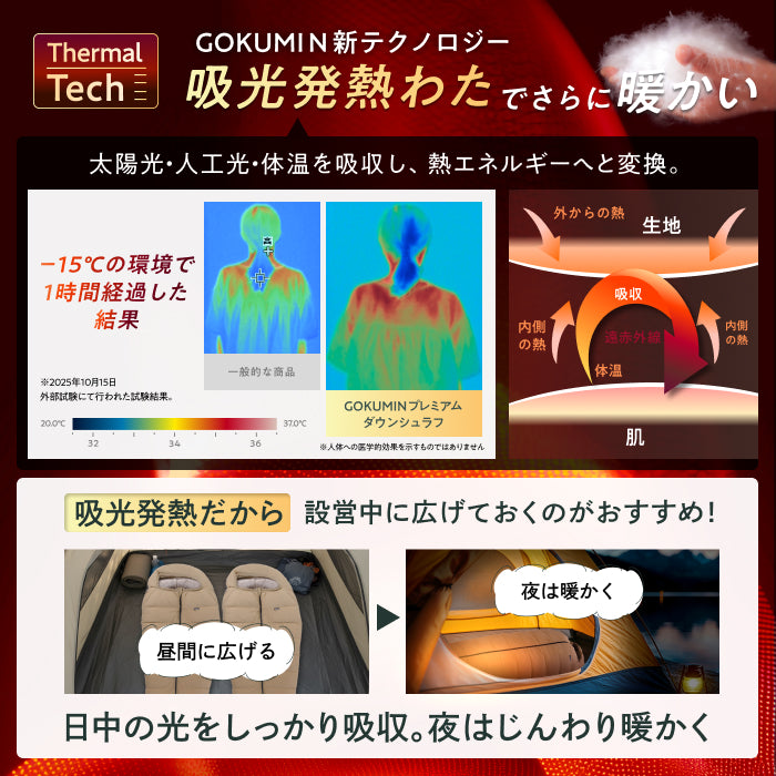 外でも自宅級の寝心地を実現、1枚で通年快適】GOKUMINプレミアムダウン