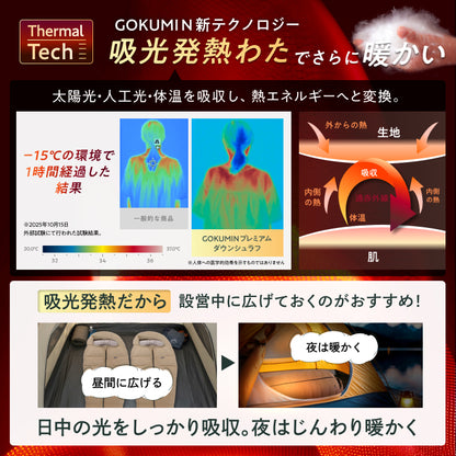 【外でも自宅級の寝心地を実現、1枚で通年快適】GOKUMINプレミアムダウンシュラフ