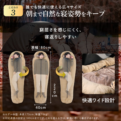 【外でも自宅級の寝心地を実現、1枚で通年快適】GOKUMINプレミアムダウンシュラフ