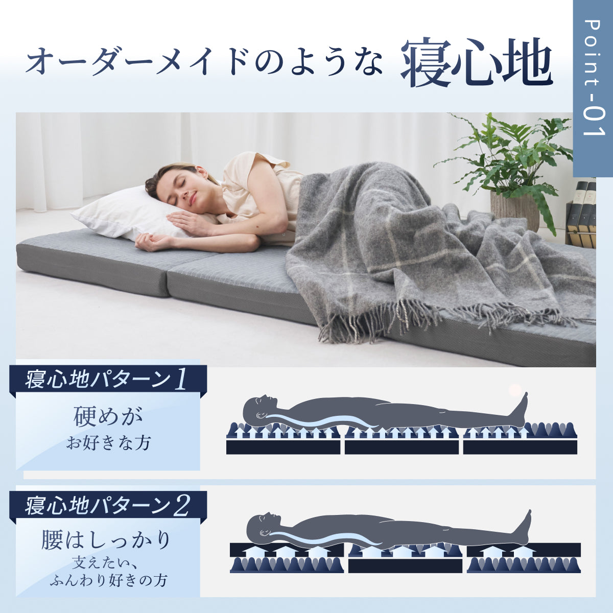 GOKUMIN SEIMIN 高反発三つ折りマットレス　シングル　ホワイト　【新品】 あなたの体に寄り添い、心地よい眠りをサポート】GOKUMIN SIMPLE 三