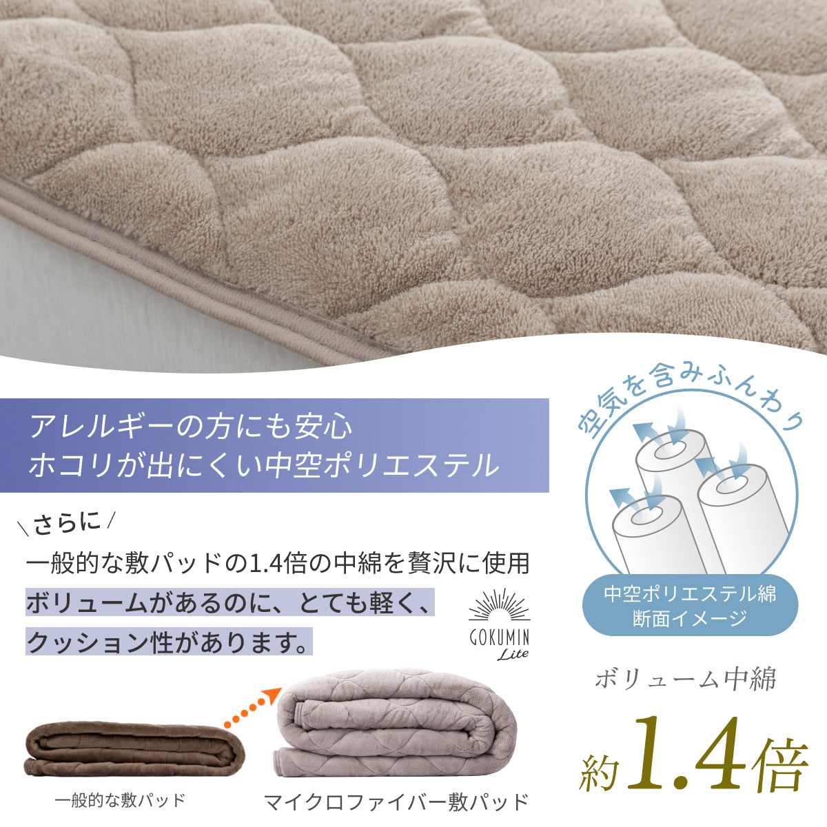 【リバーシブル仕様】Lite マイクロファイバー敷きパッド