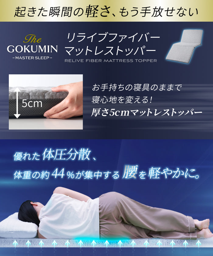⭐GOKUMIN マットレス トッパー シングル【腰を休ませる高反発5cm】 腰を休ませる高反発5cm】リライブファイバーマットレストッパー