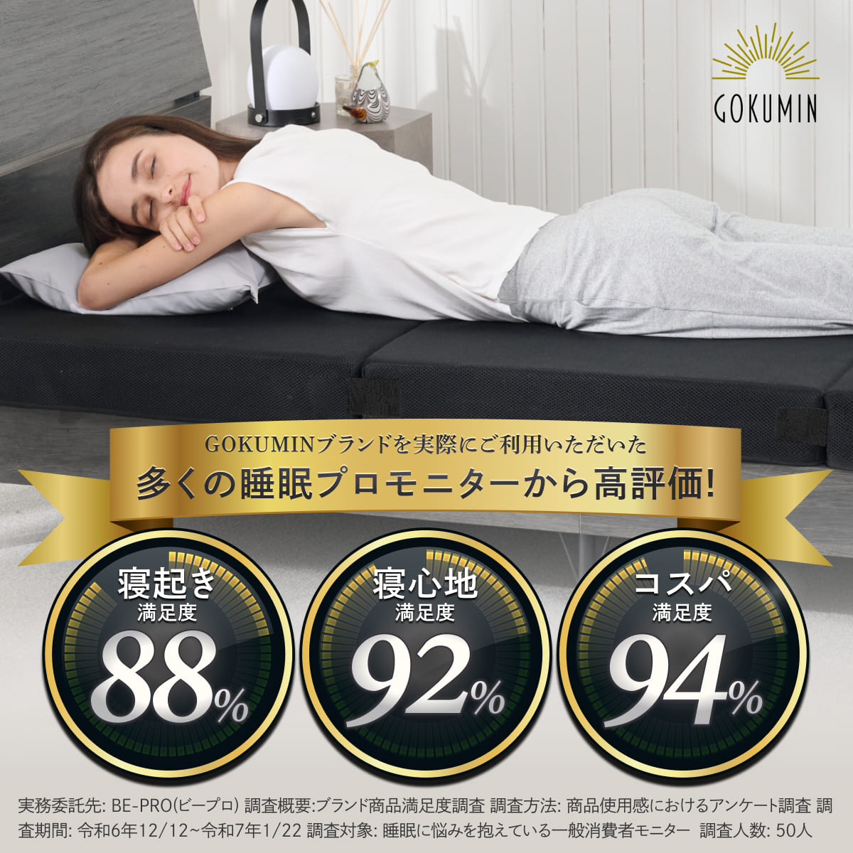【腰を支える超高反発×高密度】GOKUMIN MAMMOSLEEPマットレス　三つ折り