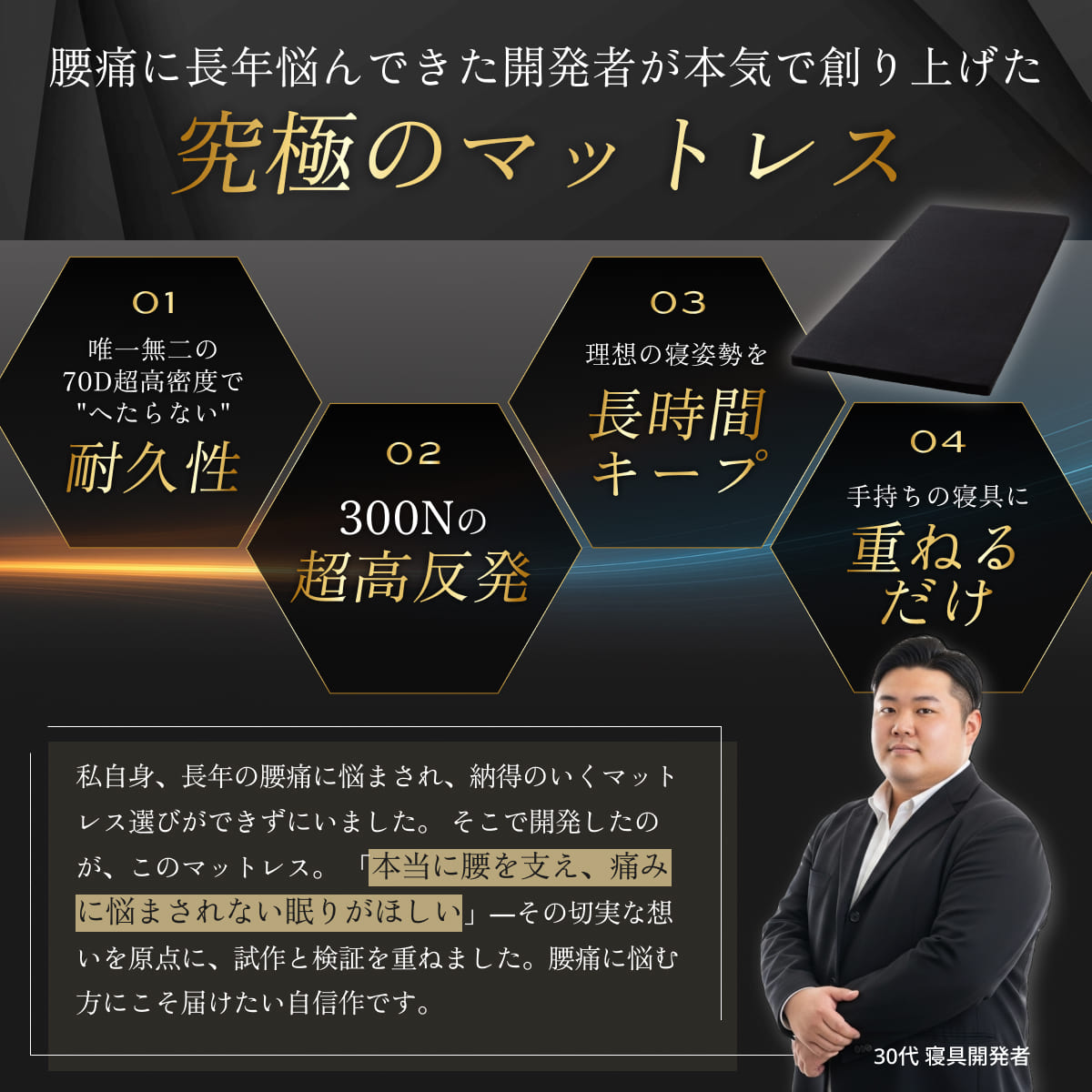 【腰を支える超高反発×超高密度】GOKUMIN MAMMOSLEEPマットレス　ストレート