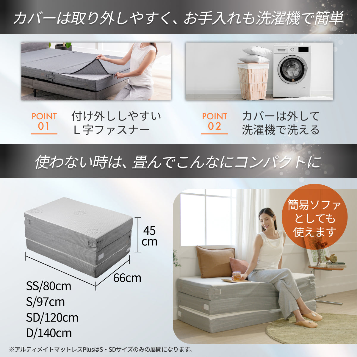 【腰サポート力アップ＋寝返りしてもズレない】アルティメイトマットレスplus＋
