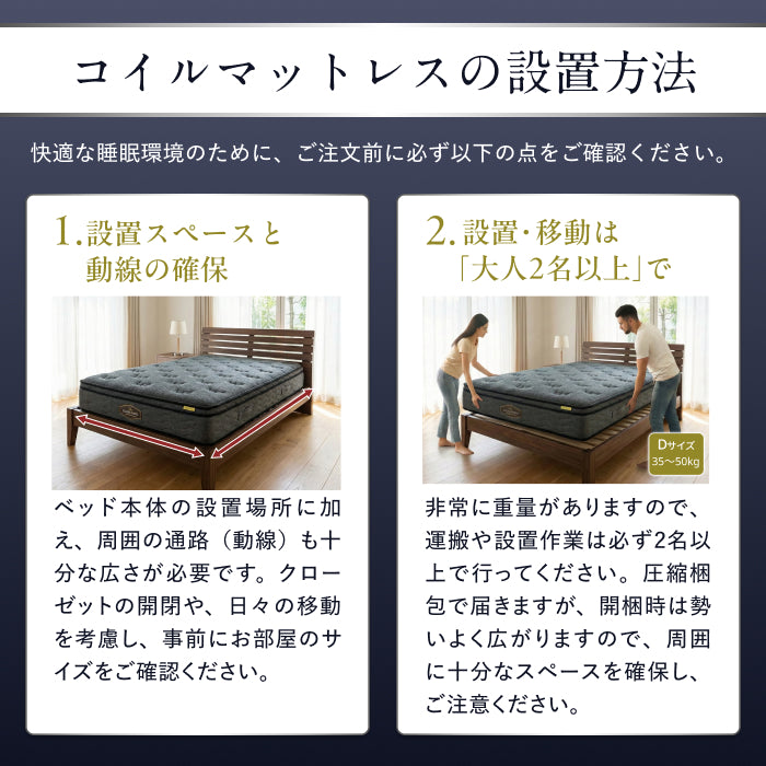 一流ホテル仕様・究極の硬め寝心地】デュアルコイルマットレス