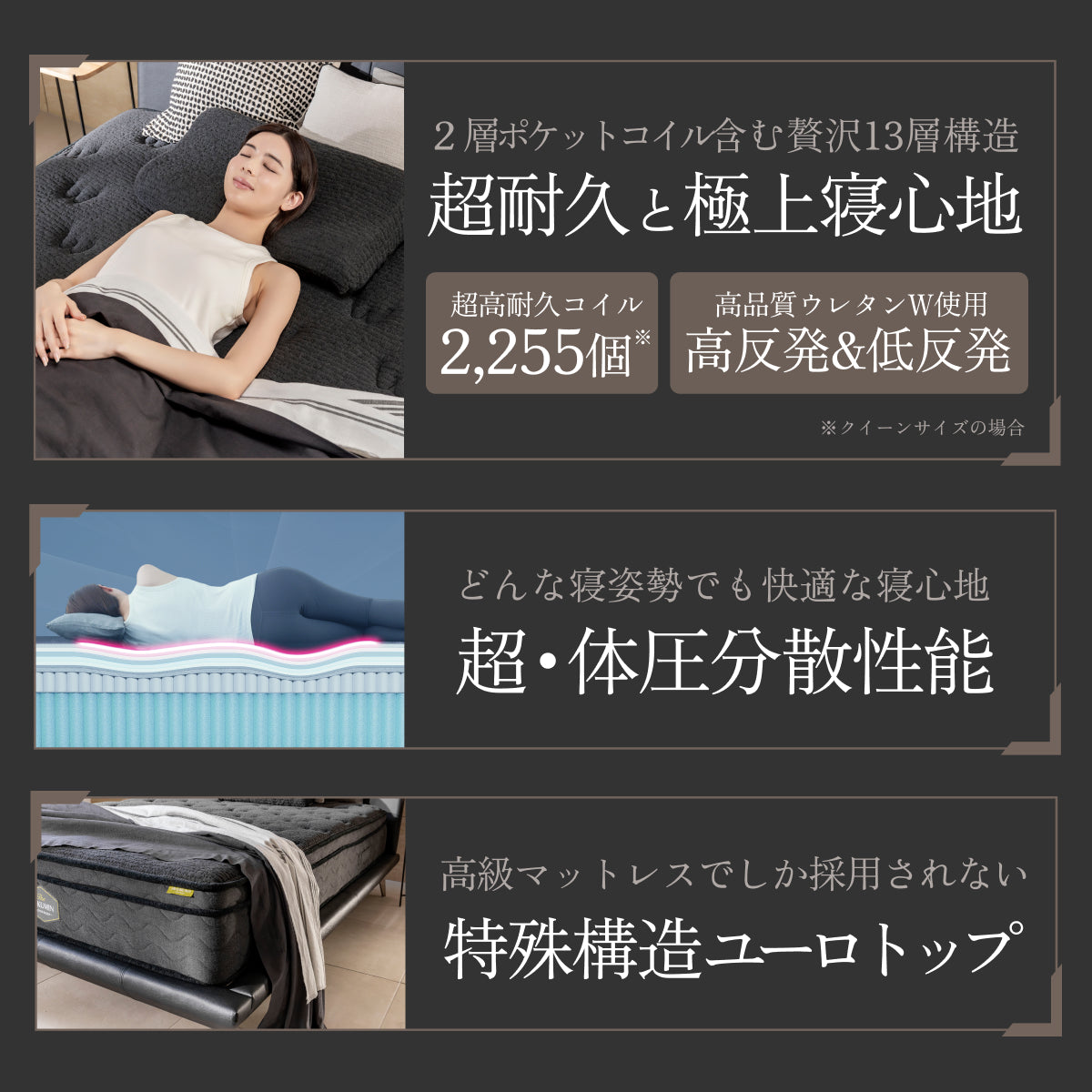 極厚25cm高密度2層ポケットコイルが実現した贅沢な寝心地】デュアル