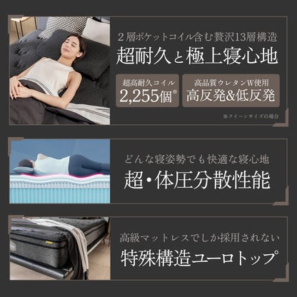 【極厚25cm高密度2層ポケットコイルが実現した贅沢な寝心地】デュアルコイルマットレス