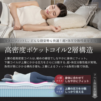 【極厚25cm高密度2層ポケットコイルが実現した贅沢な寝心地】デュアルコイルマットレス