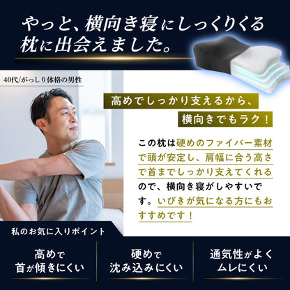 【横向き寝を考えた硬め・高め洗えるファイバーピロー】ハードファイバーピロー