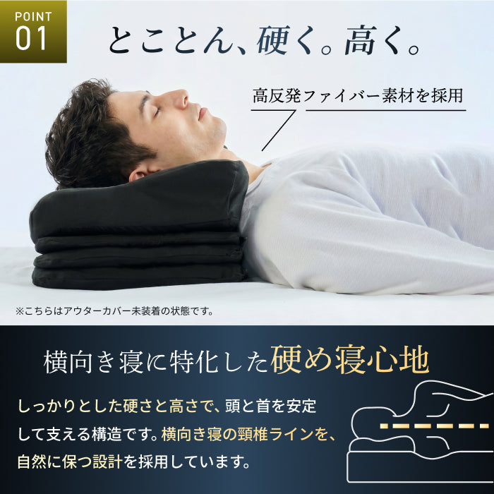 【横向き寝を考えた硬め・高め洗えるファイバーピロー】ハードファイバーピロー