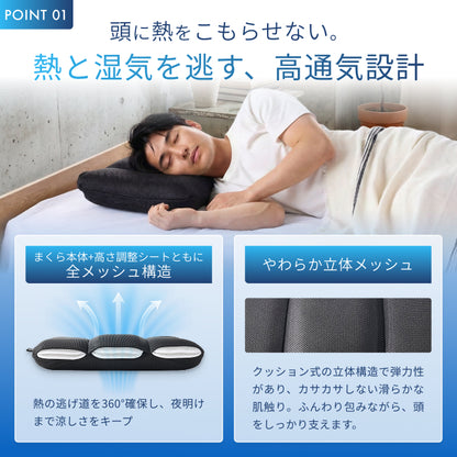 【全面メッシュで高通気×丸洗いOK】涼感メッシュ枕