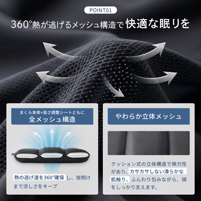 【全面メッシュで高通気×丸洗いOK】涼感メッシュ枕