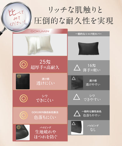 【厳選天然シルクを贅沢に使用、眠るたびに、するんとなめらかな感触。 】シルク枕カバー