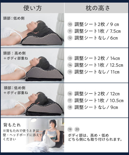 【14段階×20通り×大きめ低反発枕65×80cm】グランピロー ソフト/ハード