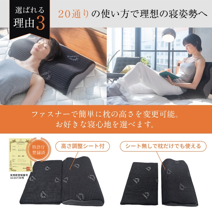 【14段階×20通り×大きめ低反発枕65×80cm】グランピロー ソフト/ハード