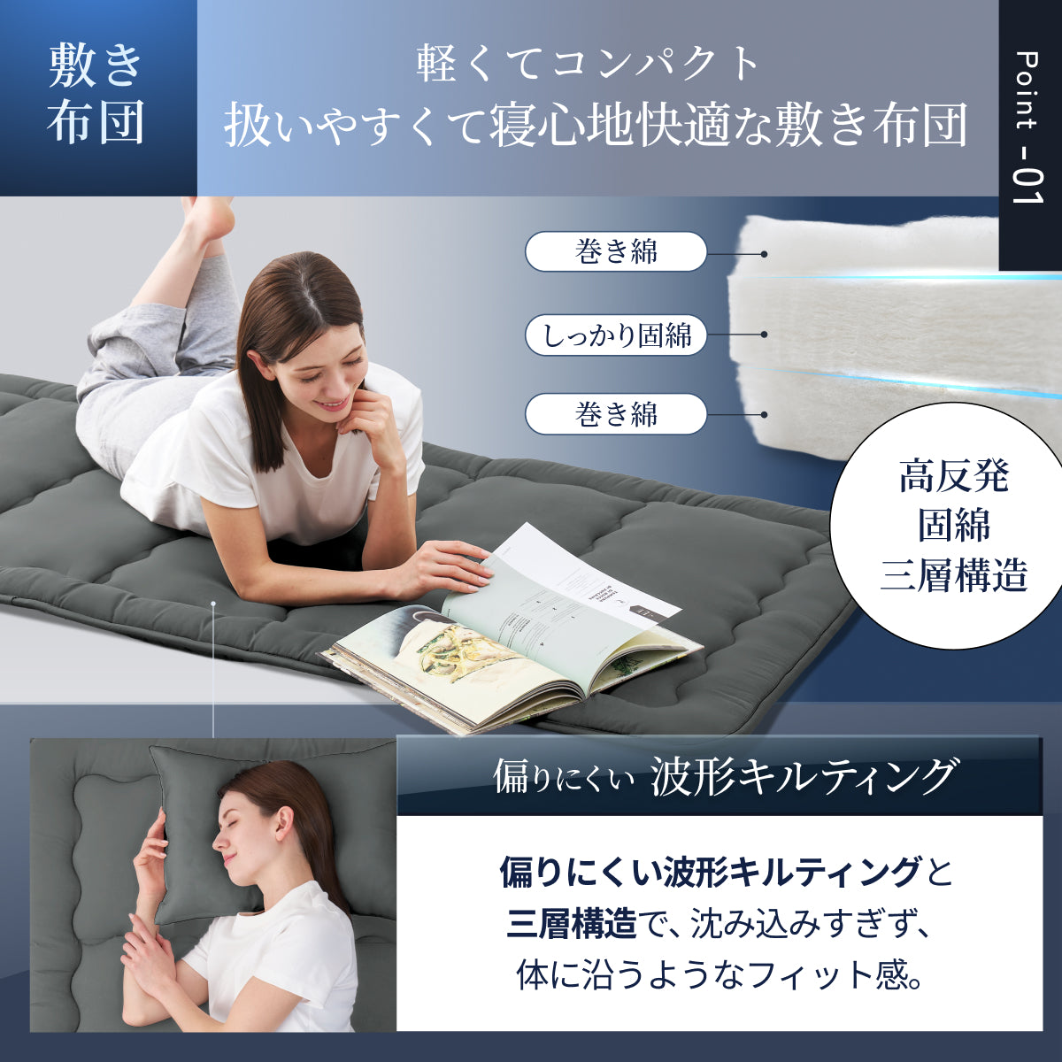 【新生活にも来客用にも、これ1つで】掛け布団・敷き布団・枕のSIMPLE 布団3点セット