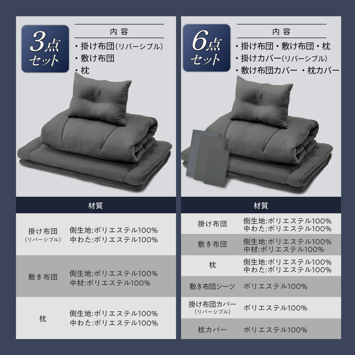 【新生活にも来客用にも、これ1つで】掛け布団・敷き布団・枕のSIMPLE 布団3点セット