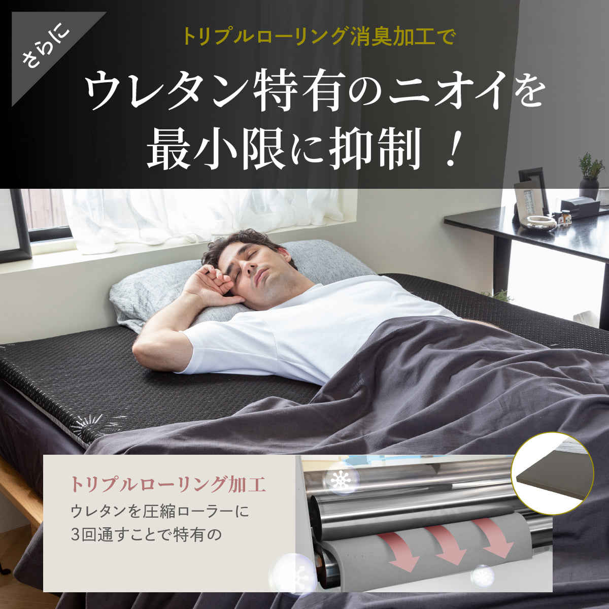 【厚さ5cm180Nやや硬め トリプル抗菌加工】高反発マットレス For Men　