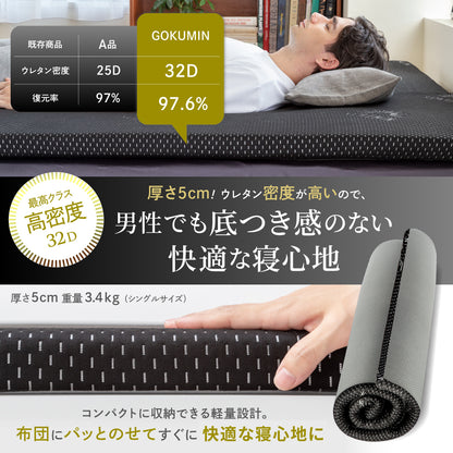 【厚さ5cm180Nやや硬め トリプル抗菌加工】高反発マットレス For Men　