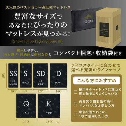 【厚さ5cm180Nやや硬め トリプル抗菌加工】高反発マットレス For Men　