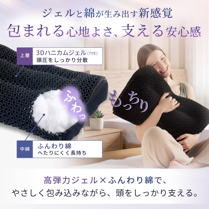 【ふわっと包み、もっちりフィット。ジェルと綿が叶える新感覚】極フィットピロー