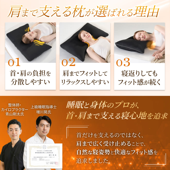 肩まで支えて首肩にフィットする】メディゼロピローフルサポート